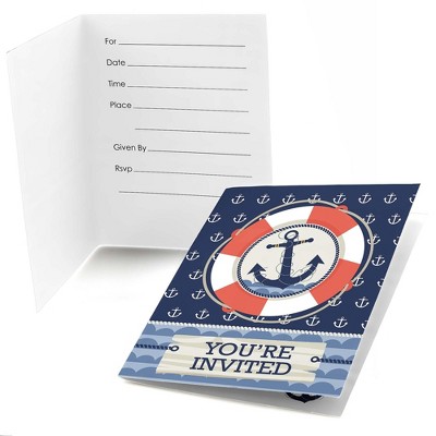 Big Dot of Happiness Ahoy - Nautical - Fill-In Baby Shower or Birthday Party Invitations (8 count)