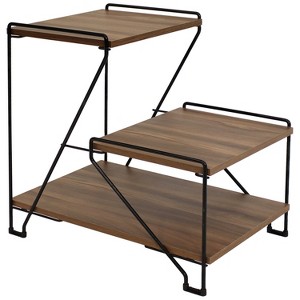 Sunnydaze 3-Tiered Steel Wire Indoor Accent Table with Faux Woodgrain Tabletops - 21” H - Brown - 1 of 4