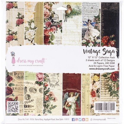 Dress My Craft Single-Sided Paper Pad 12"X12" 24/Pkg-Vintage Saga, 12 Designs/2 Each