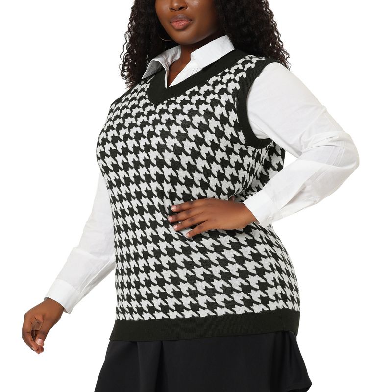 Agnes Orinda Women's Plus Size Sleeveless Houndstooth Knit Pullover Sweater Vest, 2 of 7