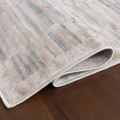 Nidhi Gray Striped Synthetic 5' x 8' Area Rug