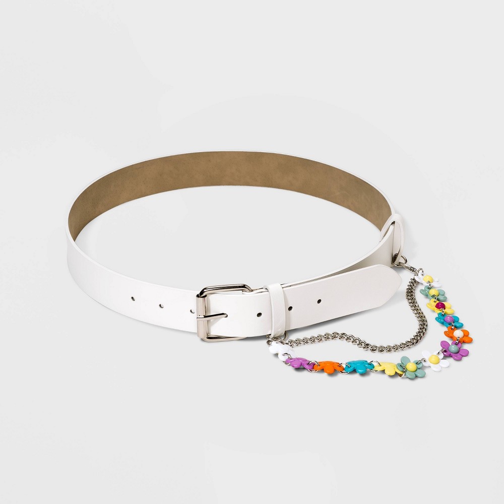 Women's Faux Leather with Removable Daisy Swag Chain Belt - Wild Fable White Large