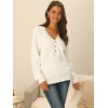 Seta T Women's Long Sleeve V Neck Button Front Solid Ribbed Knit Pullover Sweaters - 3 of 4