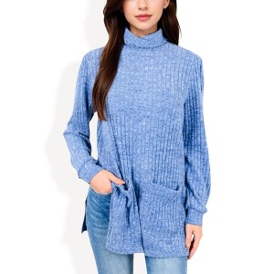 Anna-Kaci Women's Ribbed Knit Turtleneck Tunic Sweater with Front Pockets - 1 of 4