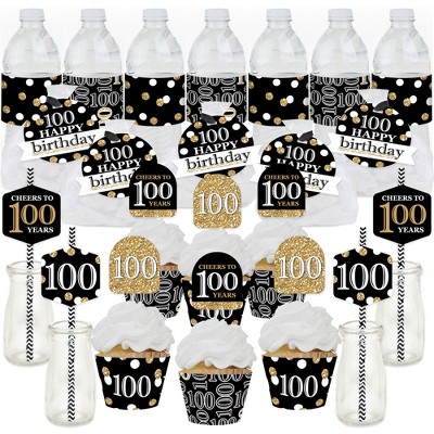 Big Dot of Happiness Adult 100th Birthday - Gold - Birthday Party Favors and Cupcake Kit - Fabulous Favor Party Pack - 100 Pieces