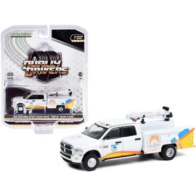 2015 RAM 3500 Dually Crane Truck "Port of Miami Tunnel" White W/ Graphics "Dually Drivers" 1/64 Diecast Model Car by Greenlight