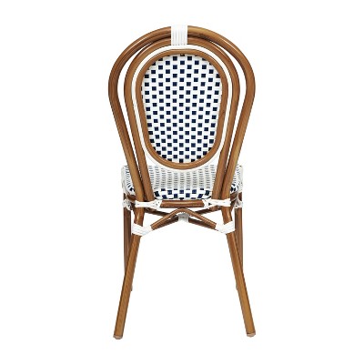 White and Navy Rattan Bistro Chair with Aluminum Frame