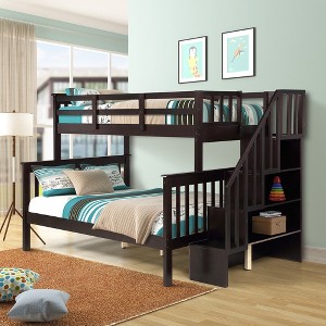 Whisen Twin-Over-Full Bunk Bed & Bed Frame with Stairway, Storage and Guard Rail - 1 of 4