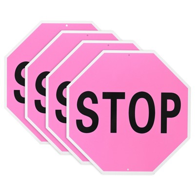 Unique Bargains Aluminum Reflective Rust Free Waterproof Stop Sign Black Lettering On Pink Background