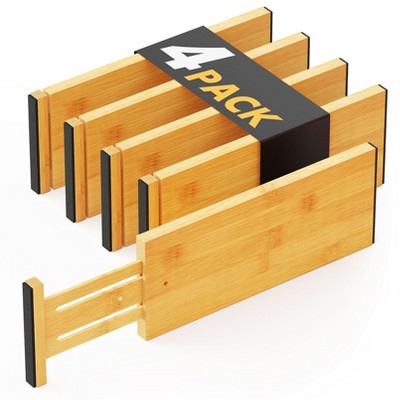Natural Bamboo Adjustable Dresser Drawer Dividers, 4-Pack