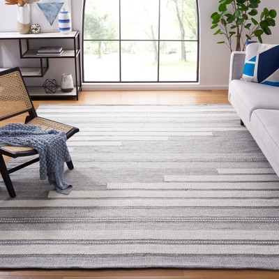 Ivory and Grey 6' x 9' Flatweave Striped Wool Rug
