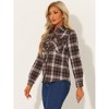 Allegra K Women Check Roll Up Sleeves Flap Pockets Brushed Shirt - 3 of 4