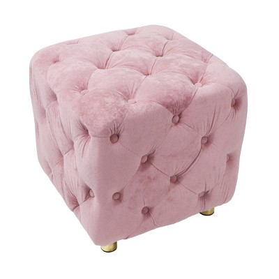 GlasFlength Ottomans and Benches Velvet Upholstered Ottoman with Modern Simple Fashion Design for Stylish Living Spaces, Pink, 18.9"*18.9"*17.3"