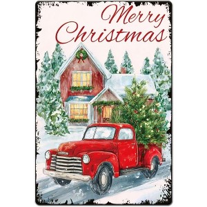 Lomsoe Christmas Scene Metal Tin Sign Retro Snowy Winter Metal Poster Wall Art Plaque Decor Rectangle Sign Home Wall Art Christmas Gift - 1 of 1