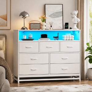 7-Drawer Dresser with LED Lights & Charging Station, Large Wooden ...