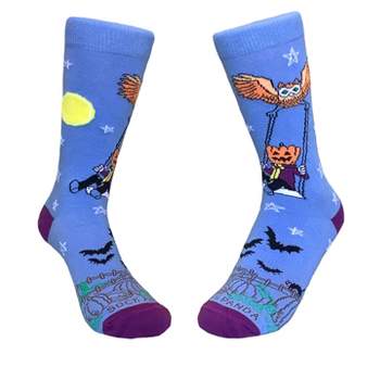 Pumpkin Head Swinging with an Owl by the Moon Socks (Tween Sizes, Small) from the Sock Panda