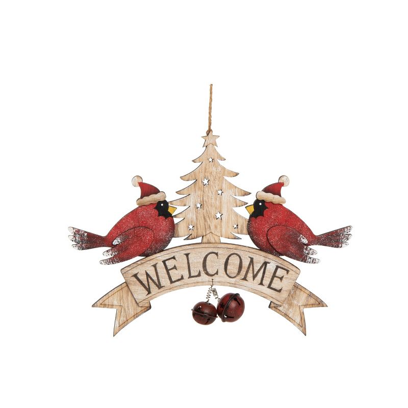 Transpac Wood 13.75 in. Multicolored Christmas Cardinal Welcome Sign, 1 of 2