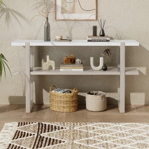 Retro Console Table, with Drawer and Shelves, Versatile Storage Solutions, for Entryway, Living Room and Hallways, Available in Multiple Colors - 1 of 4