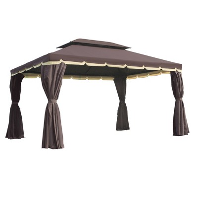 Outsunny 10' x 13' Patio Gazebo, 2-Tier Polyester Roof, Vented Canopy, Mesh, Portable Aluminum Frame for Outdoor