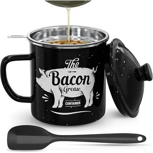 Mini Bacon Grease Container With Strainer, 15OZ Enamel Grease Saver for Kitchen Fat Storage - 1 of 4