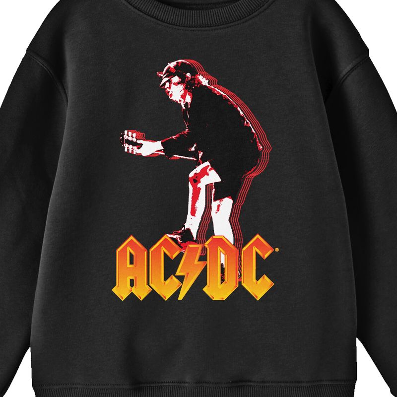 AC/DC Angus Young Playing Guitar Youth Black Graphic Youth Crew Neck Long Sleeve Tee, 2 of 3