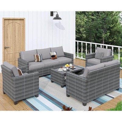 Whizmax Outdoor Patio Furniture Sets,PE Wicker Rattan Sectional Furniture Couch Set with Glass Coffee Table for Backyard, Deck, Poolside