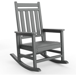 Outdoor Adirondack Rocking Chair, All Weather HDPE Fire Pit Chair with Wide Back, 380LB Weight Capacity Outdoor Lounger Rocking Fire Pit Chair - 1 of 4