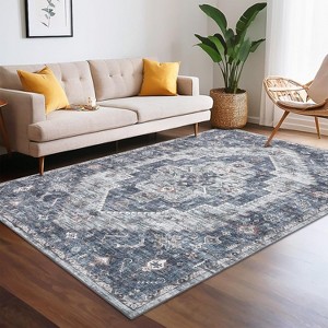 Coucheta Vintage Printed Runner Rug, Machine Washable Low Pile Hallway with Non-Slip Backing, Kitchen Laundry Entrance Carpet, Multi-Color & Size - 1 of 4