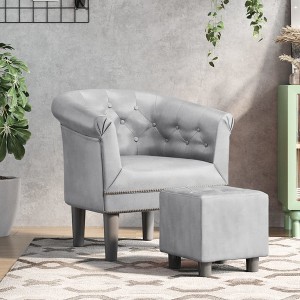 VidaXL Tub Chair with Footstool Silver Faux Leather - 1 of 4