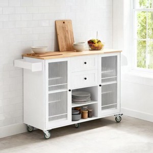 Homy Casa Kitchen Island with Storage Cabinets, Drawers, and Towel Racks on Wheels for Dining Room or Coffee Corner, White - 1 of 4