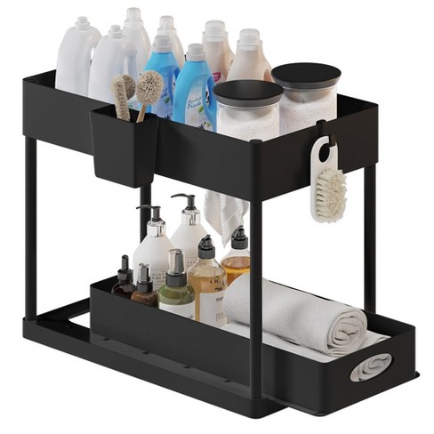 KOSIWU Under Sink Organizers and Storage, Pull Out Cabinet Organizer with  Sliding Drawer 2 Tier Multi-purpose Bathroom Shelf Organizer Black for