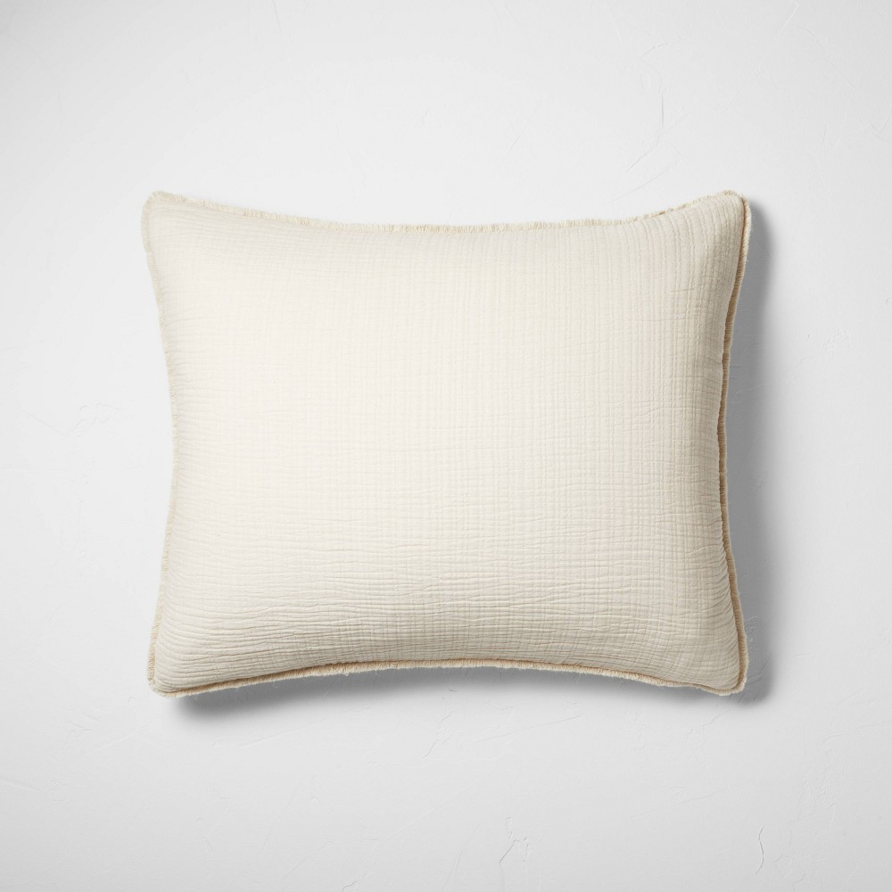 Photos - Pillowcase Standard Textured Chambray Cotton Pillow Sham Natural - Casaluna™