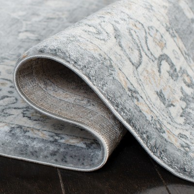 Isabella 8' Round Grey and Cream Synthetic Oriental Rug