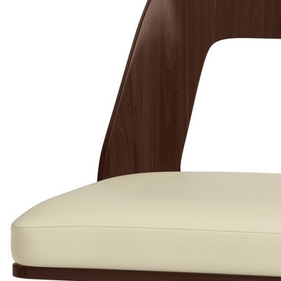 Cream Faux Leather and Walnut Wood Counter Stools, Set of 2