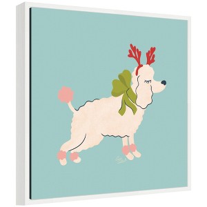 Kate & Laurel All Things Decor Sylvie Framed Canvas Cute Christmas Poodle by Carrie Cantwell - 1 of 4