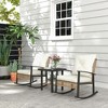 Resenkos 3-Piece Patio Furniture Set,Button Tufted Cushions, Rattan Rocking Chairs, Coffee Table, White - 2 of 4