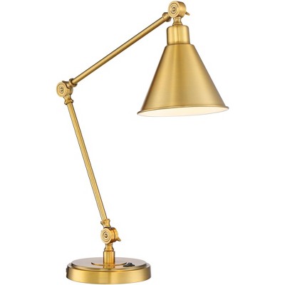 Adjustable Antique Gold Metal Desk Lamps with USB Ports, Set of 2
