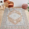 Non Slip Rug 8x10 Washable Vintage Medallion Chenille Area Rug for Living Room,  Distressed Floral Throw Rug (Orange & Pink) - 2 of 4
