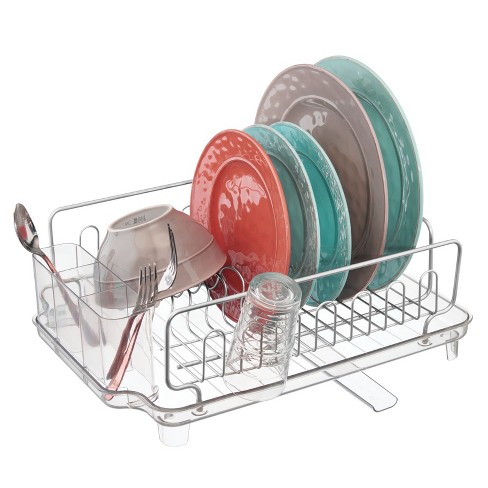 mDesign Large Kitchen Dish Drying Rack / Drainboard, Swivel Spout -  Chrome/Clear