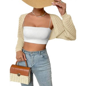 Womens Bolero Cropped Crochet Shrug Sweater Knit Cardigans with Lantern Sleeve Drop Shoulder Knit Bolero Sweater - 1 of 4