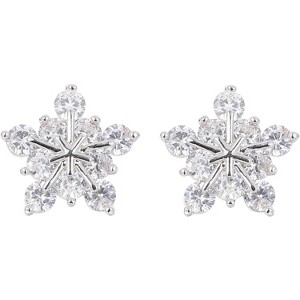 Snowflake Cubic Zirconia Statement Stud Earrings for Women, Silver Tone. - 1 of 4