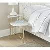 Vynxaria Side/End Table ¨C 18mm White Marble Top, Brass-Colored Iron Base, Dual-Level Surface, Cross-Stretchers for Stability - 3 of 4