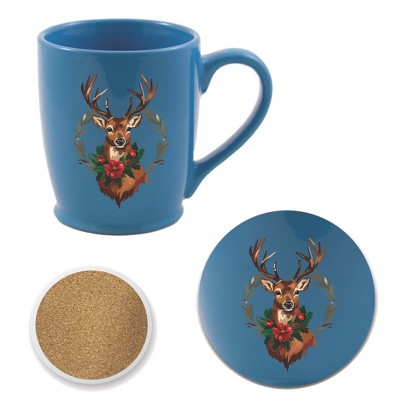 Courtside Market Holiday Buck 16 oz Morning Mug & Coaster Set