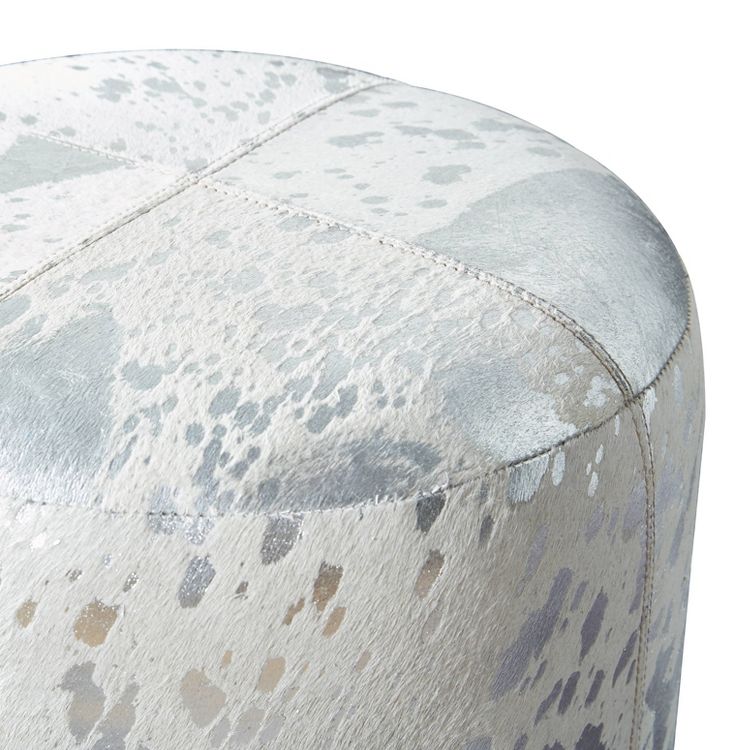 Contemporary Round Cowhide Leather Stool Ottoman - Olivia & May, 4 of 6