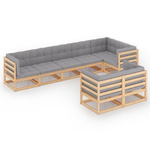 vidaXL Patio Lounge Set Outdoor Sectional Sofa Set with Cushions - Natural - 1 of 4