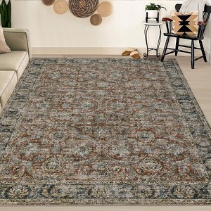 Vintage Rug for Living Room, Washable Floral Bedroom Rug, Soft Low Pile Floor Cover for Dining Room Office - 1 of 4