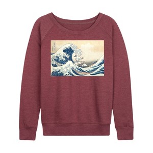 Women's - Peanuts - Snoopy Great Wave Lightweight French Terry Wide Neck Long Sleeve Shirt - 1 of 4