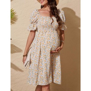 Women's Maternity Dress Floral Square Neck A Line Fashion Dress Short Sleeves Maternity Dress for Photography - 1 of 4