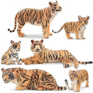 6-Piece Realistic Tiger Figurine Family Set with Cubs, Jungle Animal Educational Toy & Cake Topper Gift for Kids - 1 of 4