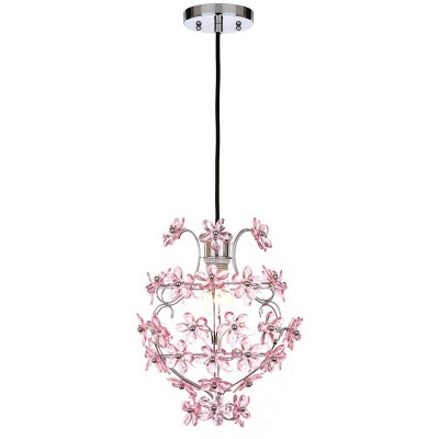 Delicate Charm Pink Crystal & Chrome Floral Pendant Lamp